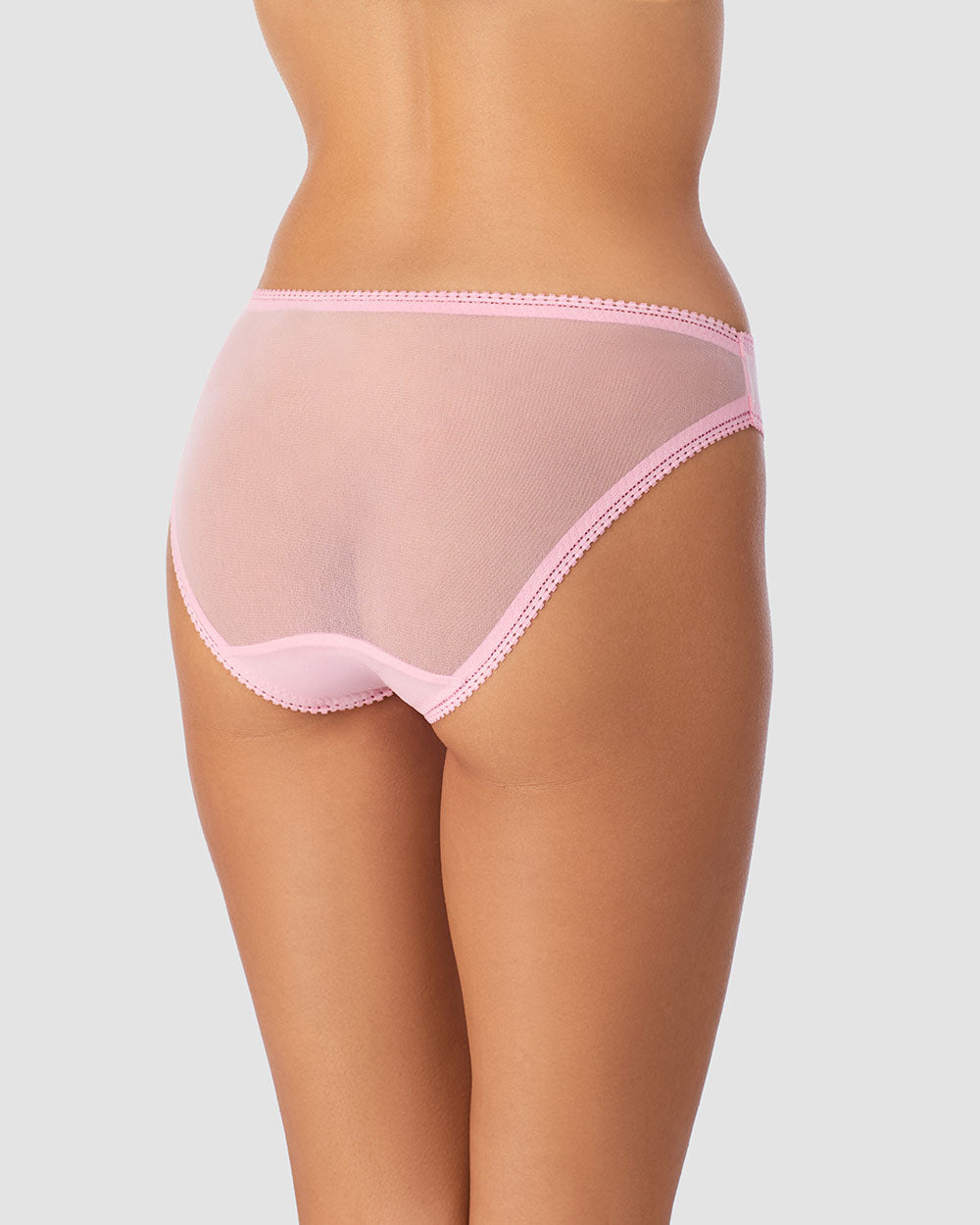 A Lady Wearing Gossamer Mesh Hip Bikini Underwear - Peony posing back view