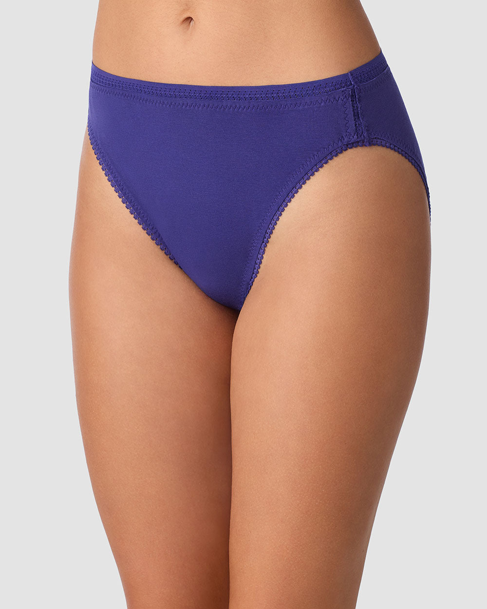 A lady wearing Cabana Cotton Hi Cut Brief Underwear - Deep Wisteria