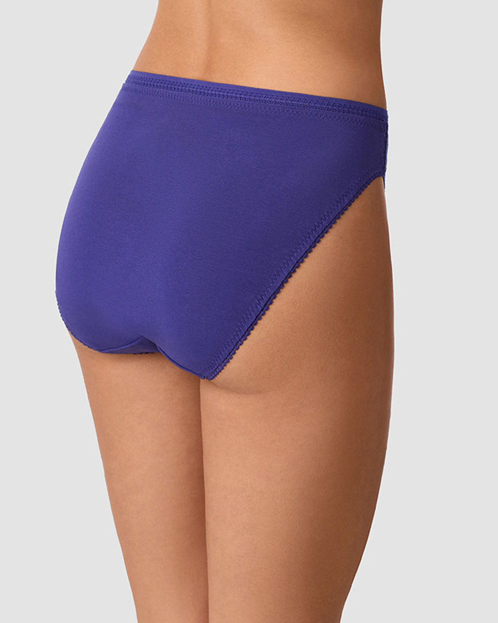 A lady wearing Cabana Cotton Hi Cut Brief Underwear - Deep Wisteria back view