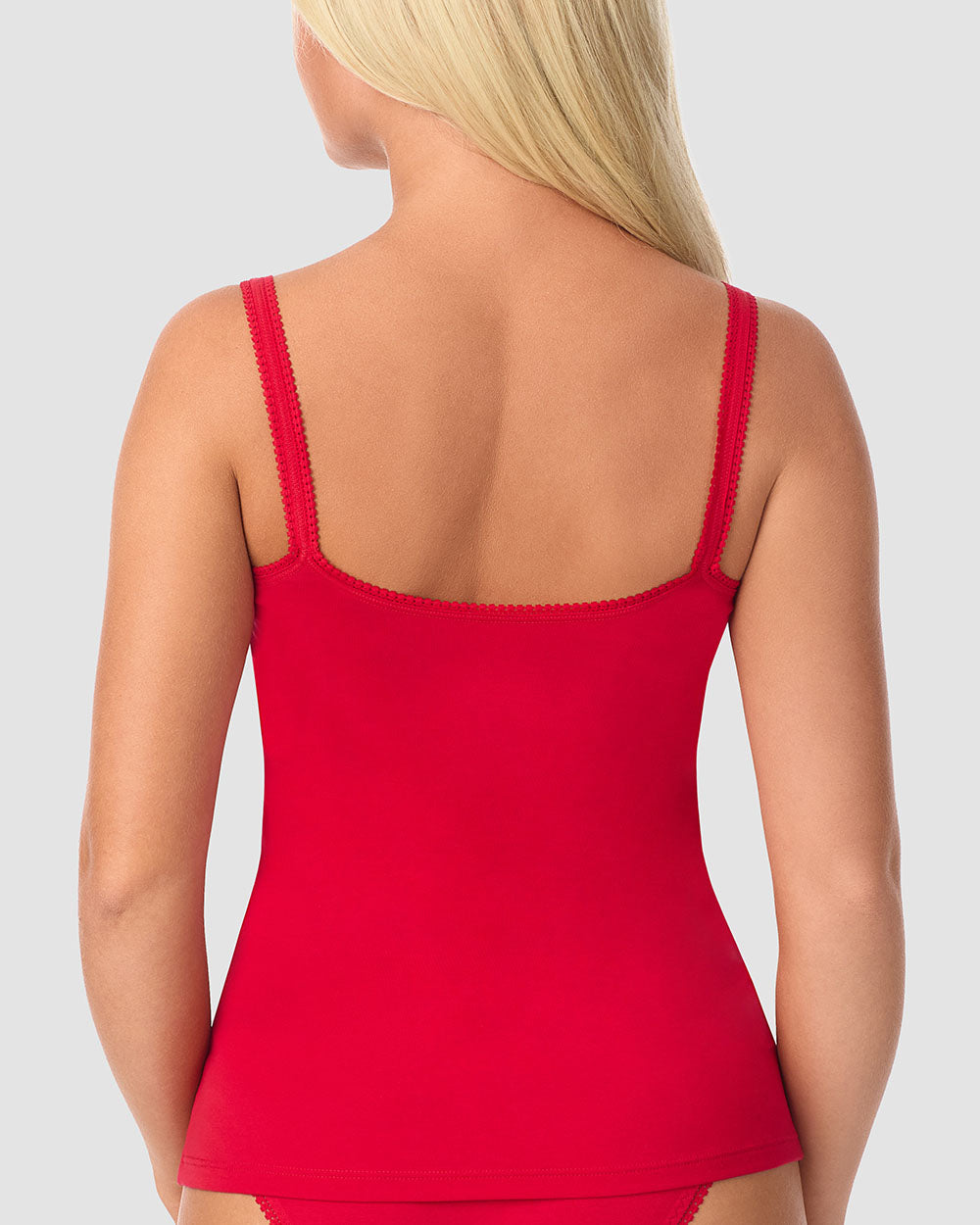 A lady wearing Cabana Cotton Reversible Cami - Crimson