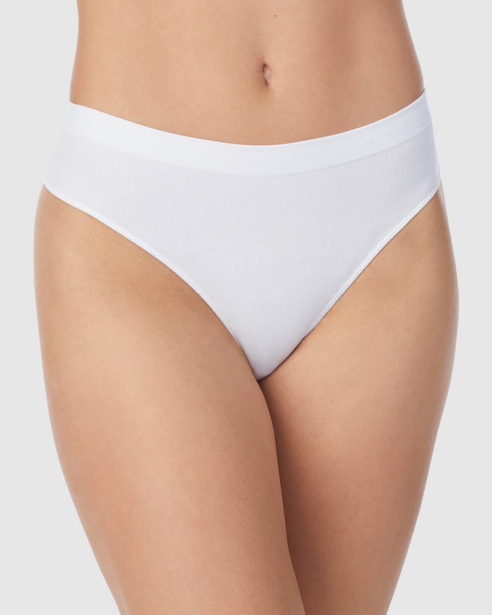 A lady wearing White Cabana Cotton Seamless Thong Underwear