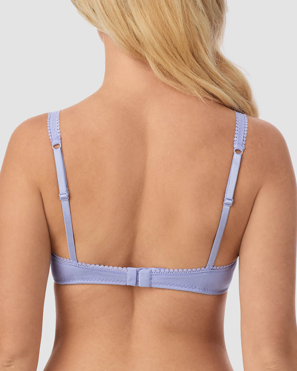 A Lady Wearing Cabana Cotton Bralette - Thistle Back View