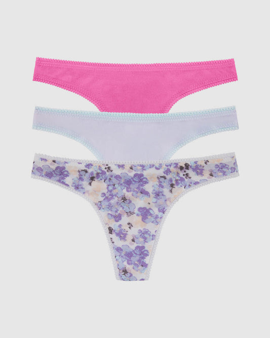 A Gossamer Mesh Hip G Thong Underwear 3-Pack - Bright Pink-Light Breeze-Soft Floral  