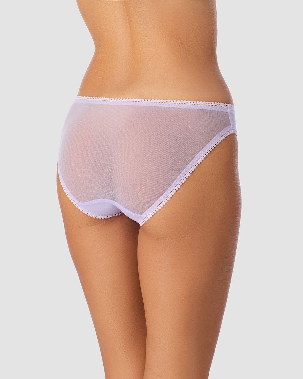 A lady wearing Gossamer Mesh Hip Underwear - Rich Lavender back view