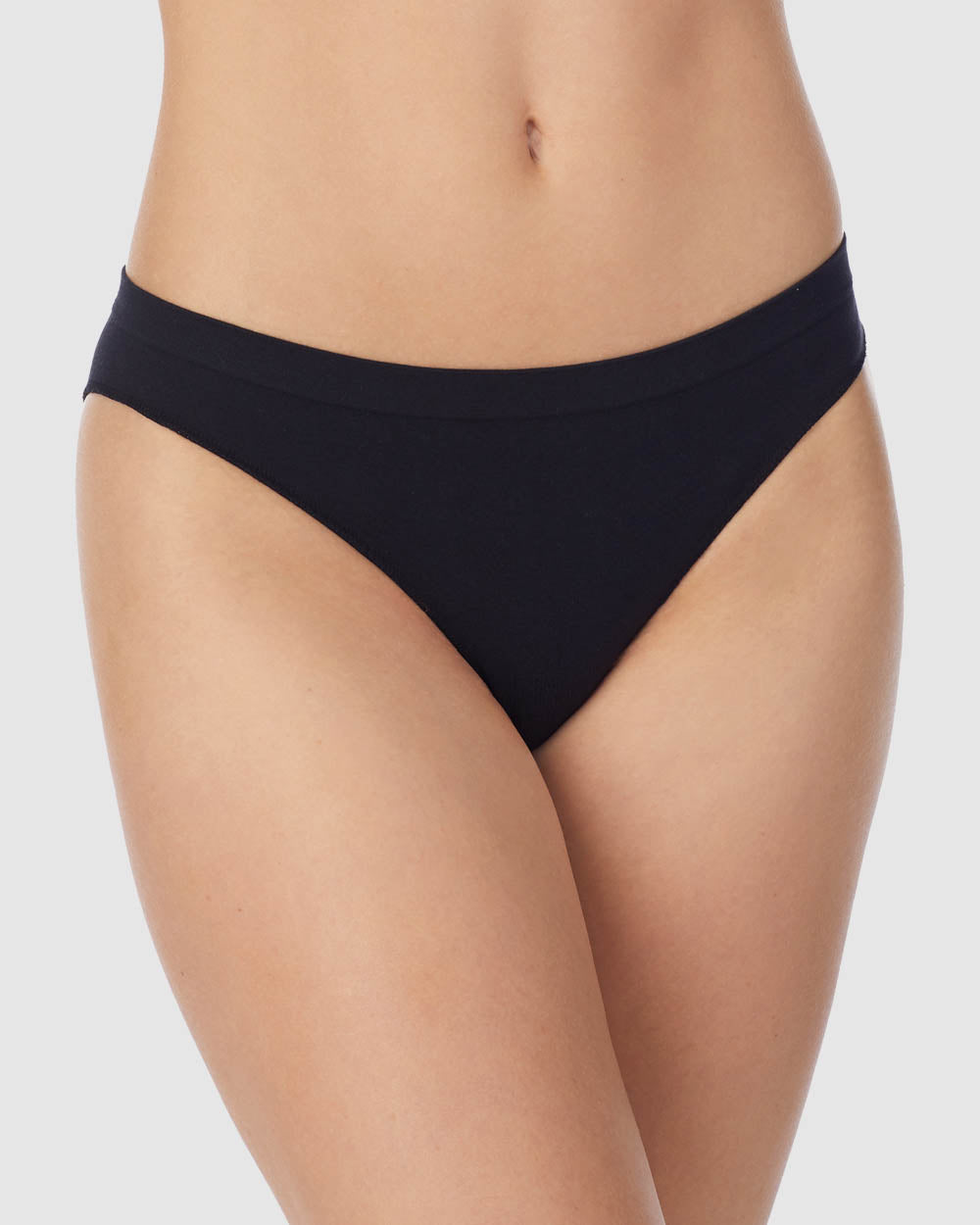 A lady wearing Black Cabana Cotton Seamless Bikini Underwear