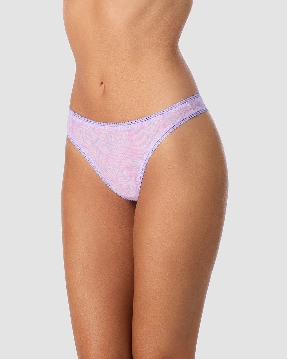 A lady wearing Triple Mesh Hip G Thong Underwear - Watercolor Petals