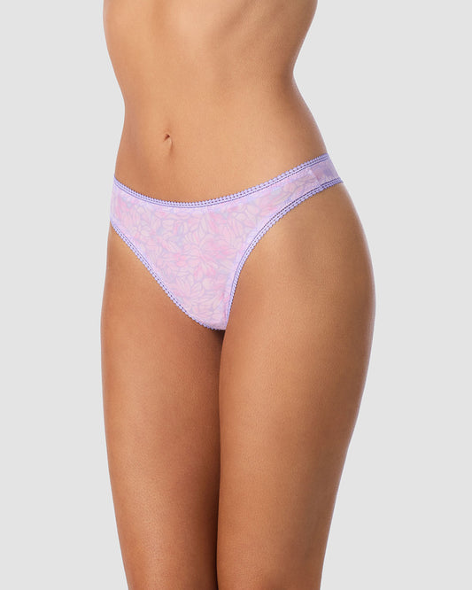 A lady wearing Triple Mesh Hip G Thong Underwear - Watercolor Petals