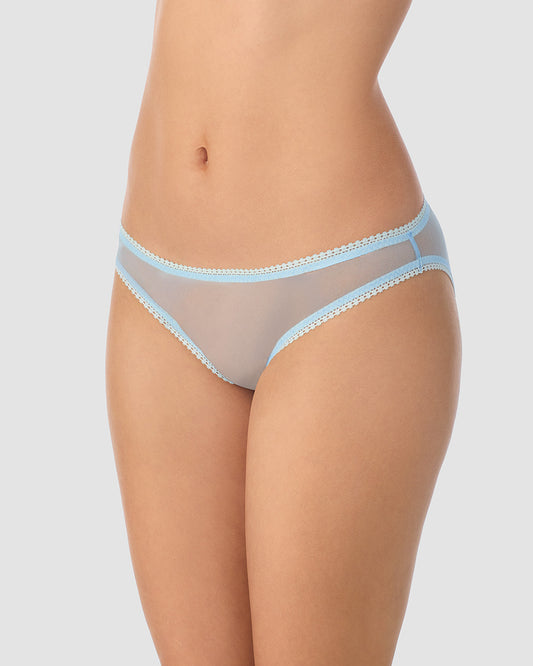 A lady wearing blue 
Gossamer Mesh Hip Bikini Underwear