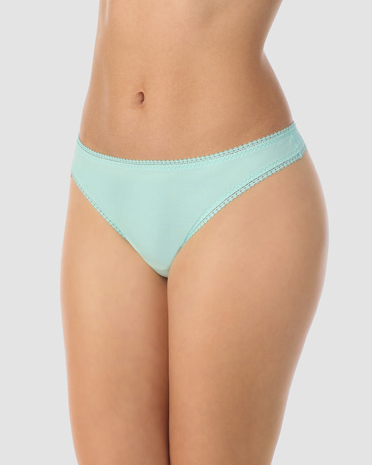 A lady wearing frosted mint Cabana Cotton Hip G Thong Underwear