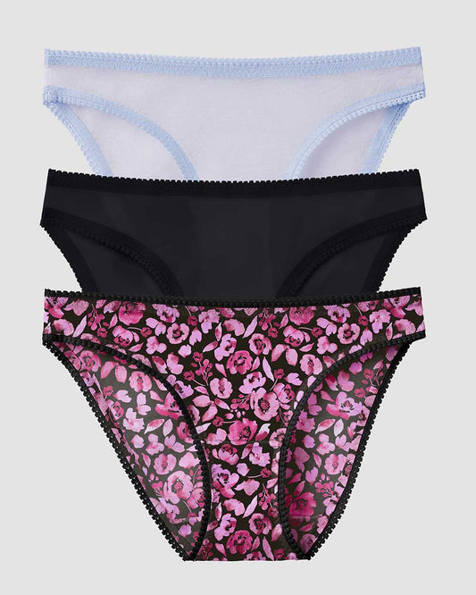 Gossamer Mesh Hip Bikini Underwear 3 Pack - Country Blue/Black/Moody Floral