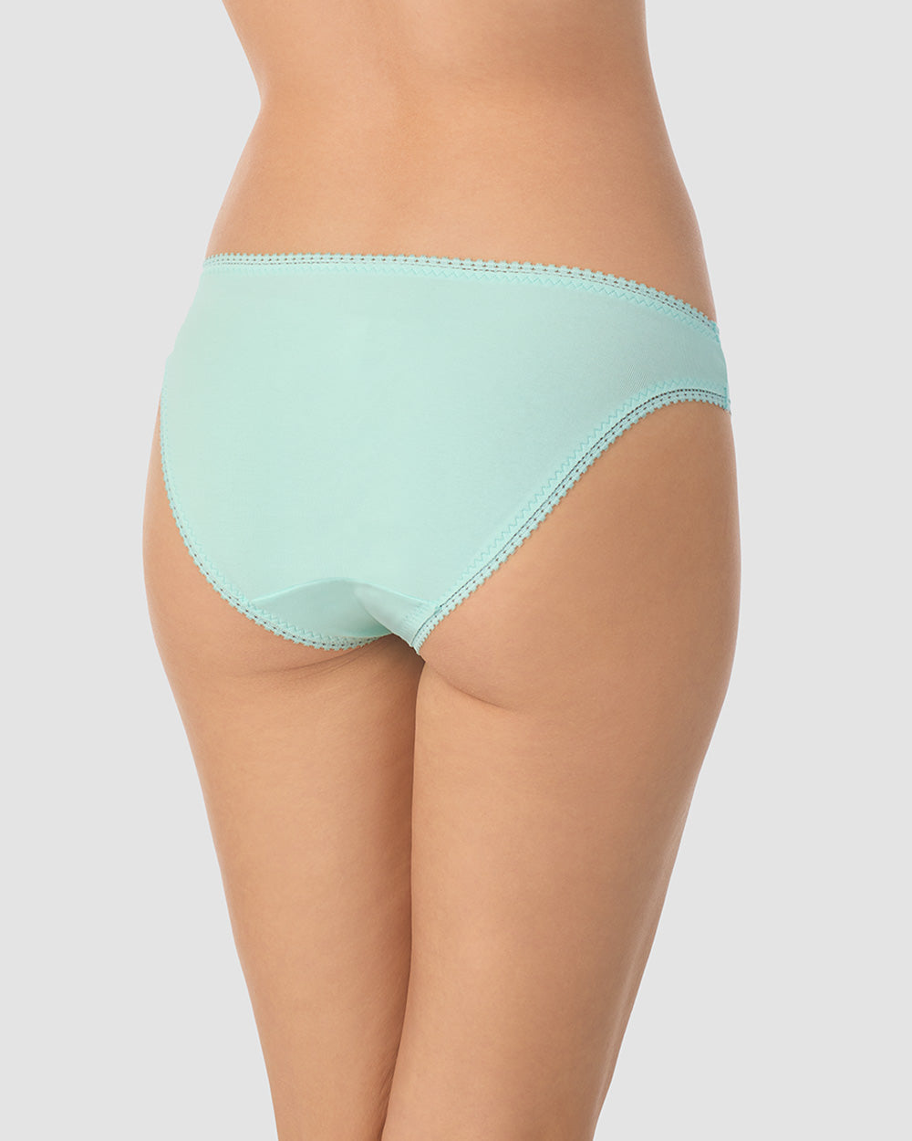 A lady wearing frosted mint cabana cotton hip bikini underwear.