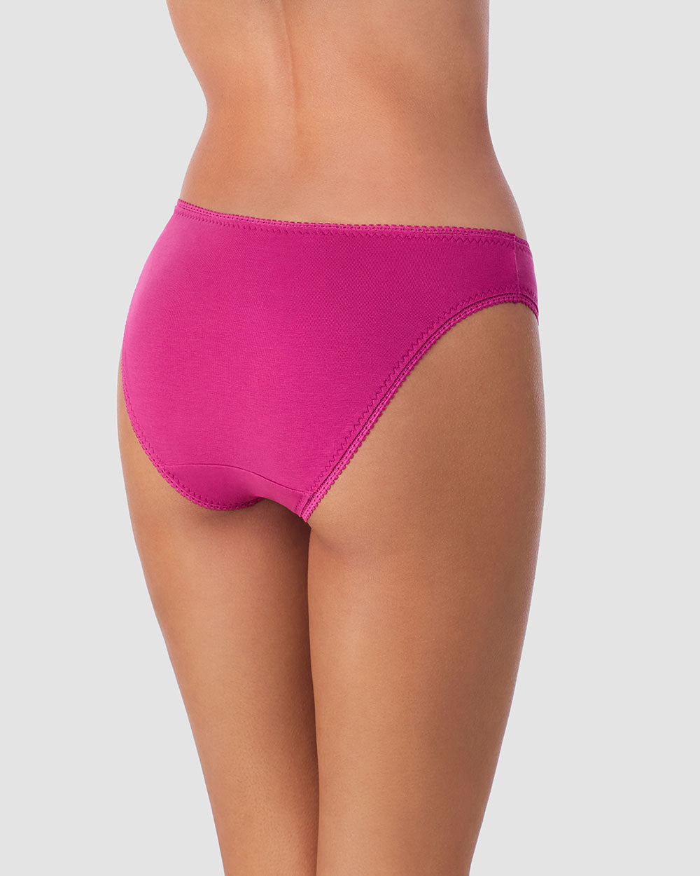 A lady wearing Cabana Cotton Hip Bikini Underwear - Red Violet back view