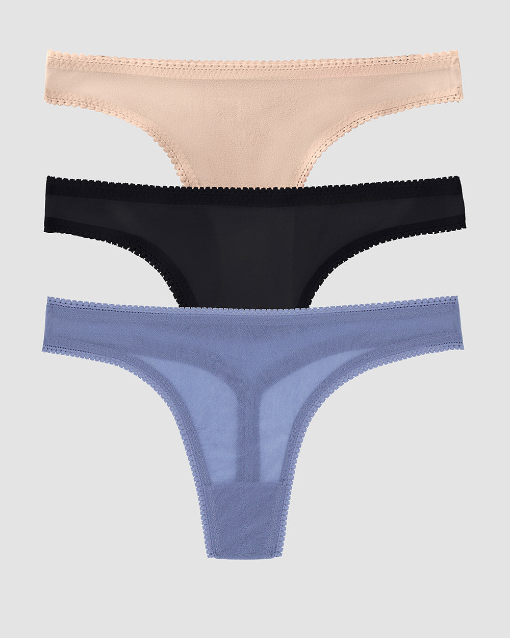Gossamer Mesh Hip G Thong Underwear 3 Pack - Country Blue Black Champagne