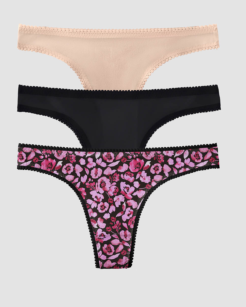 Gossamer Mesh Hip G Thong Underwear 3 Pack - Moody Floral Black Champagne