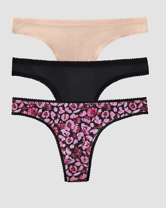 Gossamer Mesh Hip G Thong Underwear 3 Pack - Moody Floral Black Champagne