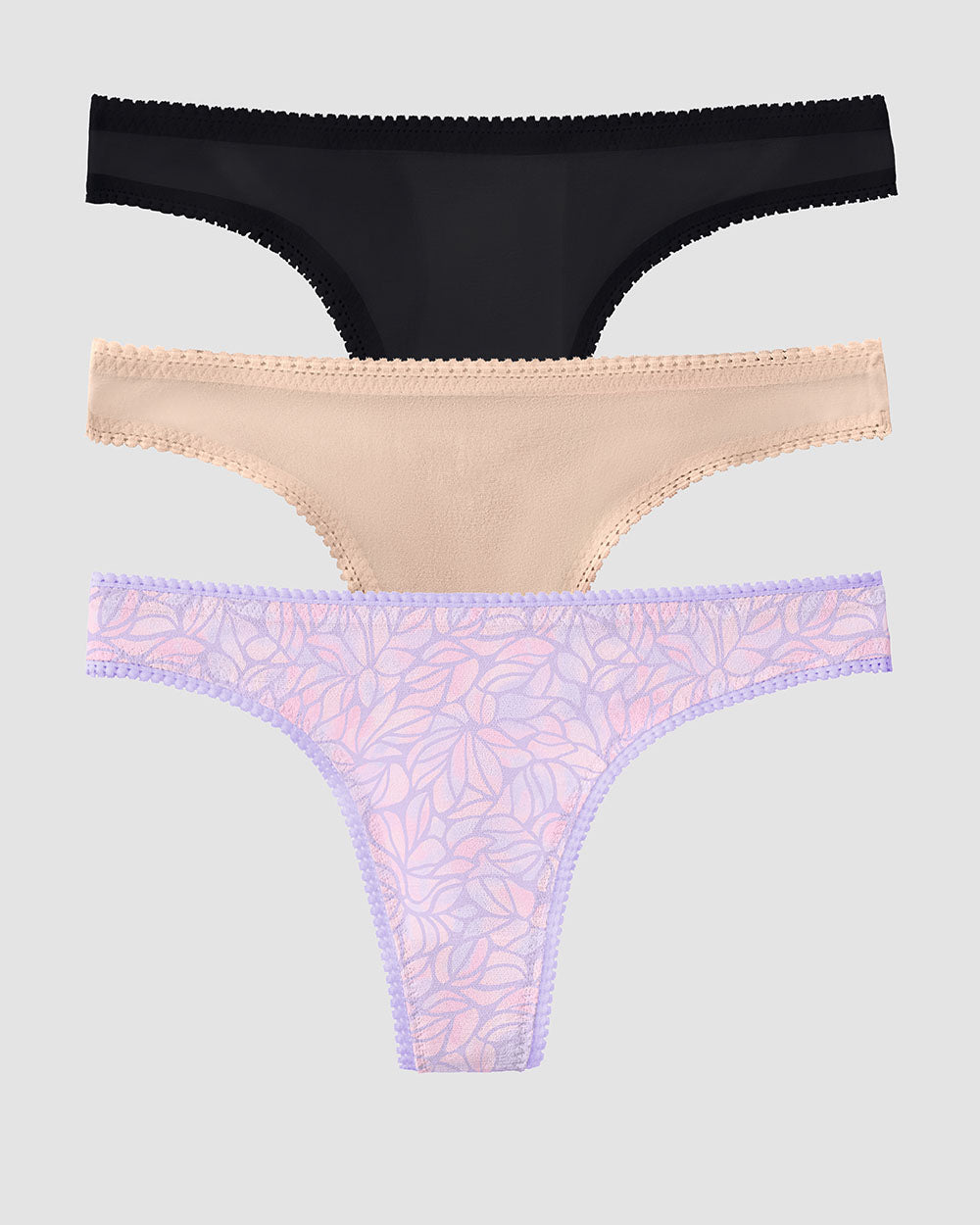 Gossamer Mesh Hip G Thong Underwear 3 Pack - Watercolor Petal Champagne Black