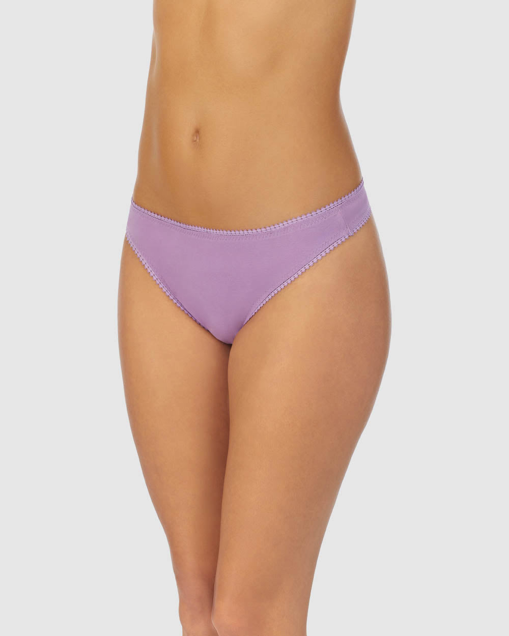 A lady wearing violet flower Cabana Cotton Hip G Thong Underwear