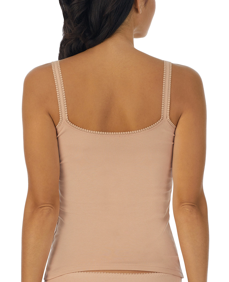 A lady wearing champagne Cabana Cotton Reversible Cami