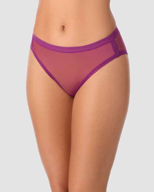 A lady wearing Gossamer Mesh Hi Cut Brief Underwear