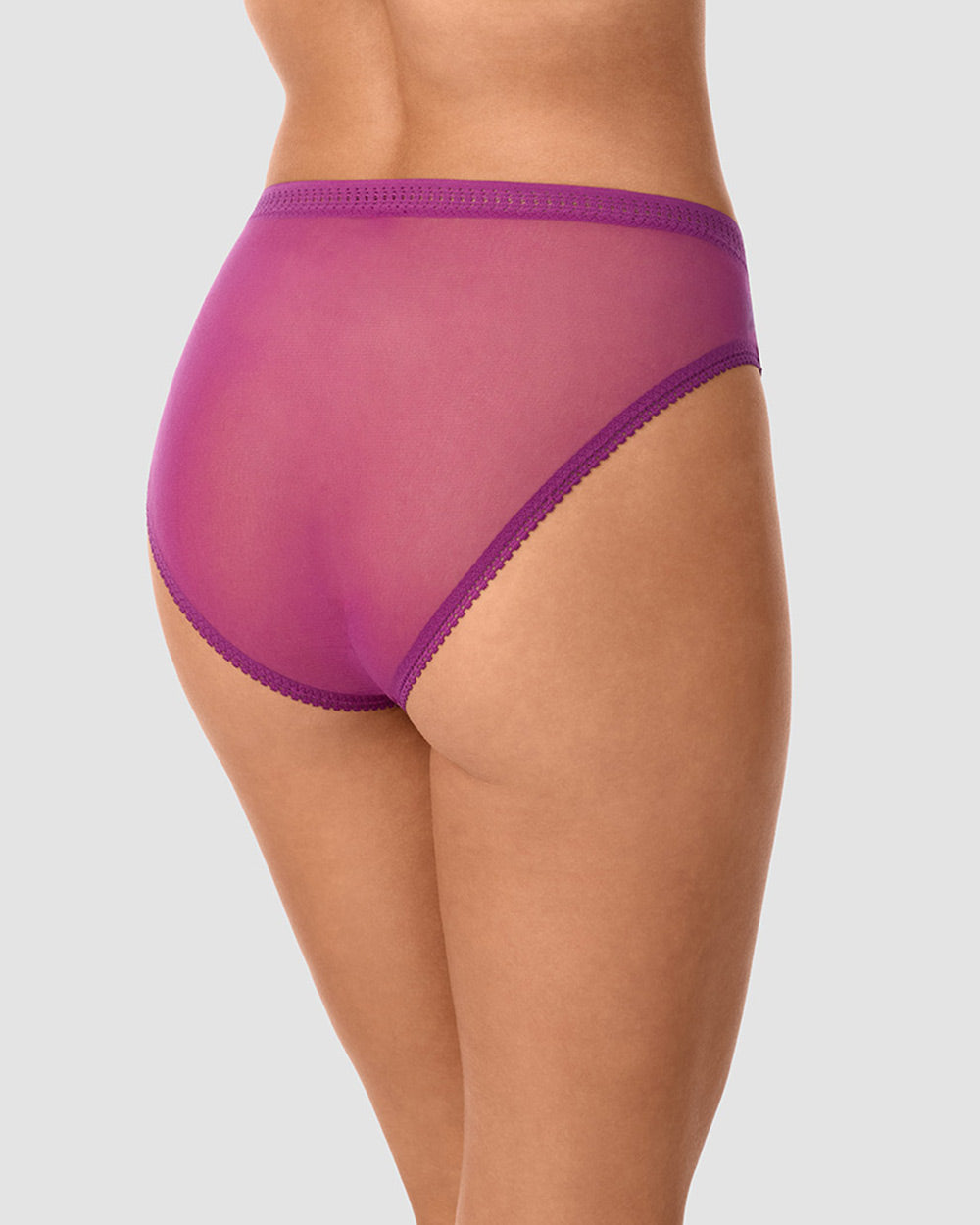 A lady wearing Gossamer Mesh Hi Cut Brief Underwear