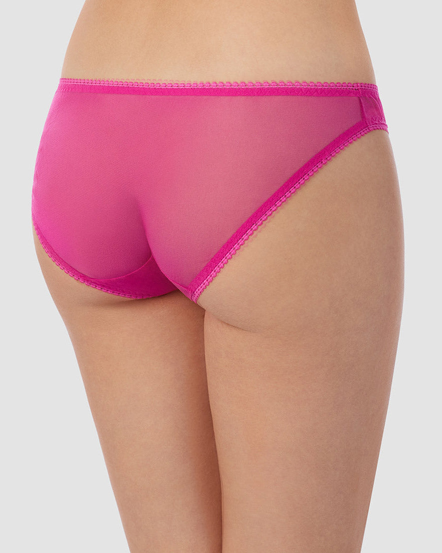 A lady wearing Gossamer Mesh Hip Bikini Underwear - Sweet Fuchsia