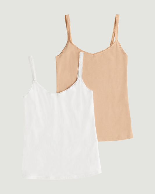 A Cabana Cotton Reversible Cami 2-Pack - Champagne, White