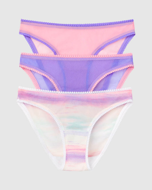 Gossamer Mesh Hip Bikini Underwear 3-Pack - Iris/Sea Pink/Sunset Stripe