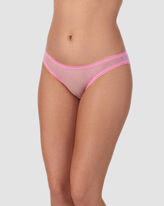 A lady wearing Gossamer Mesh Hip Bikini Underwear in Wine Berry