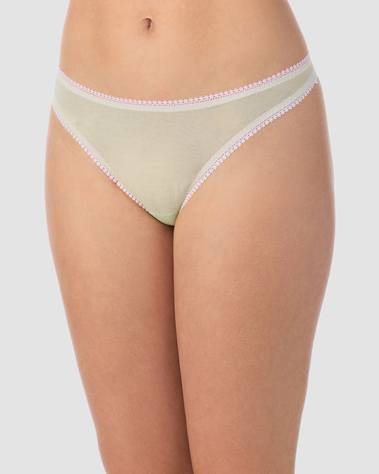 A Lady Wearing Gossamer Mesh Hip G Thong Underwear - Dusted Lime