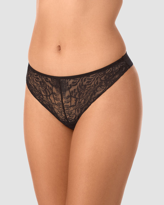 A lady wearing Luxe Lace Thong - Black