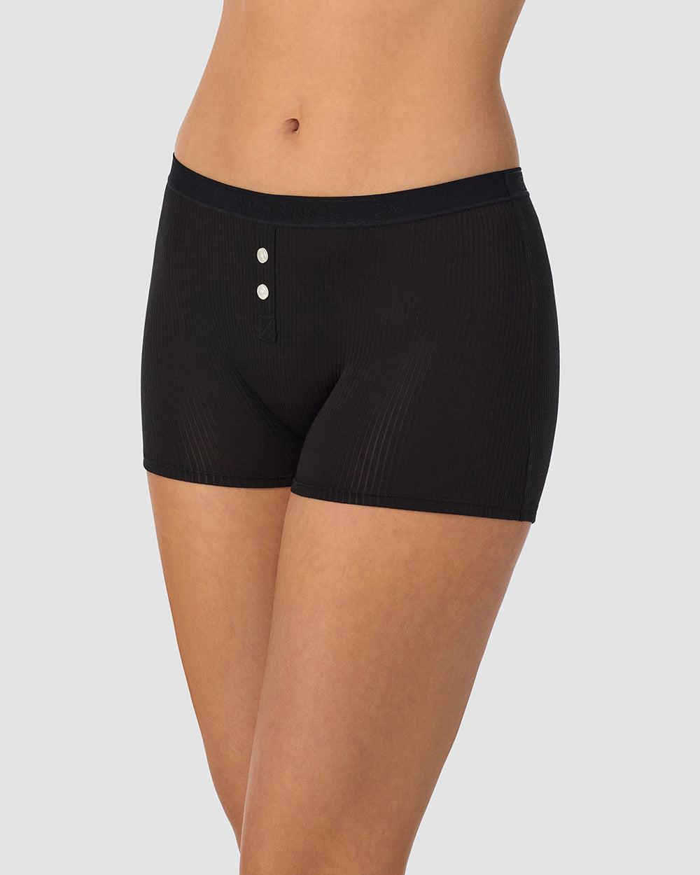 A lady wearing black Cabana Cotton Rib Boxer