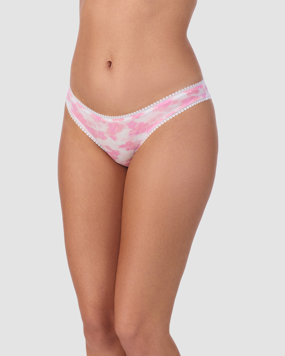 A lady wearing Triple Mesh Hip Bikini Underwear in Blurred Floral