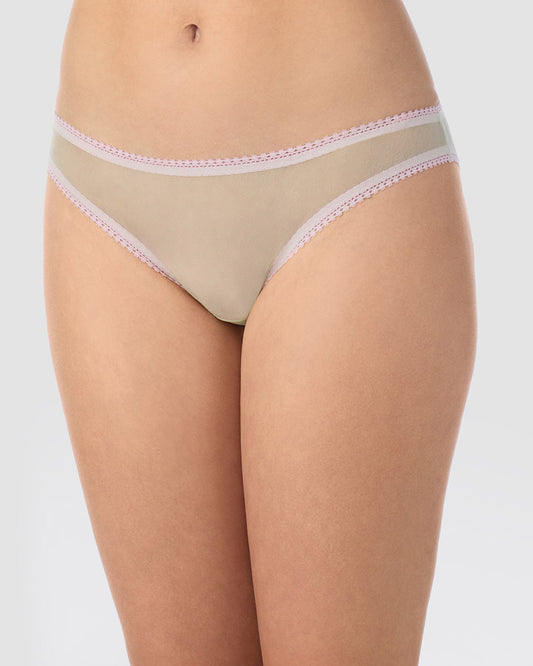 A Lady Wearing Gossamer Mesh Hip Bikini Underwear - Dusted Lime