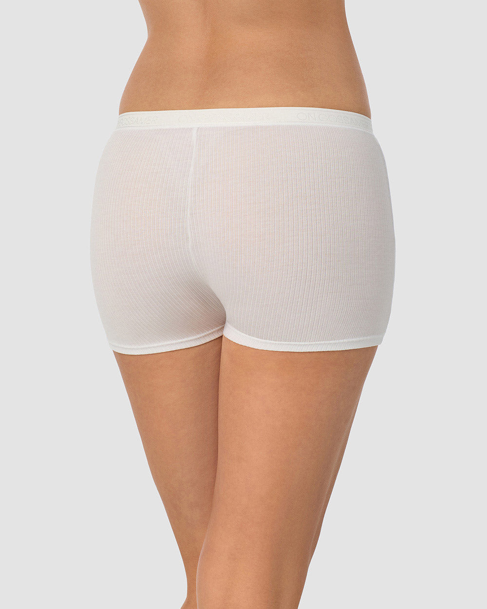 A lady wearing white Cabana Cotton Rib Boxer