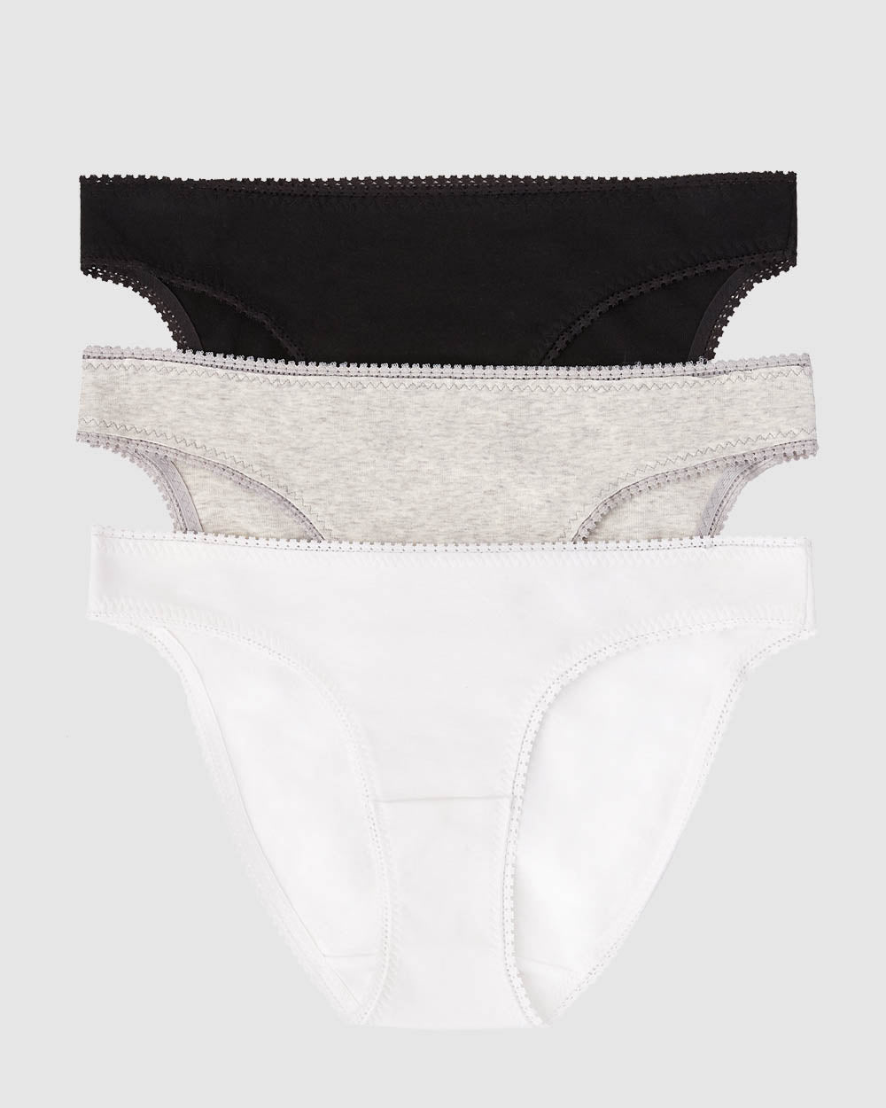 A Cabana Cotton Hip Bikini Underwear 3-Pack - Black, White, Grey