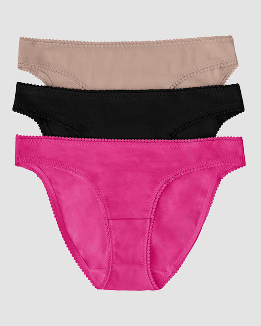 Cabana Cotton Bikini Underwear 3 Pack - Red Violet/Black/Champagne