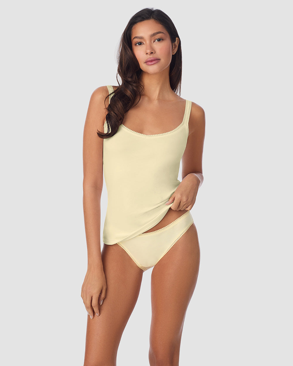 A Lady Wearing Cabana Cotton Reversible Cami - Banana Cream