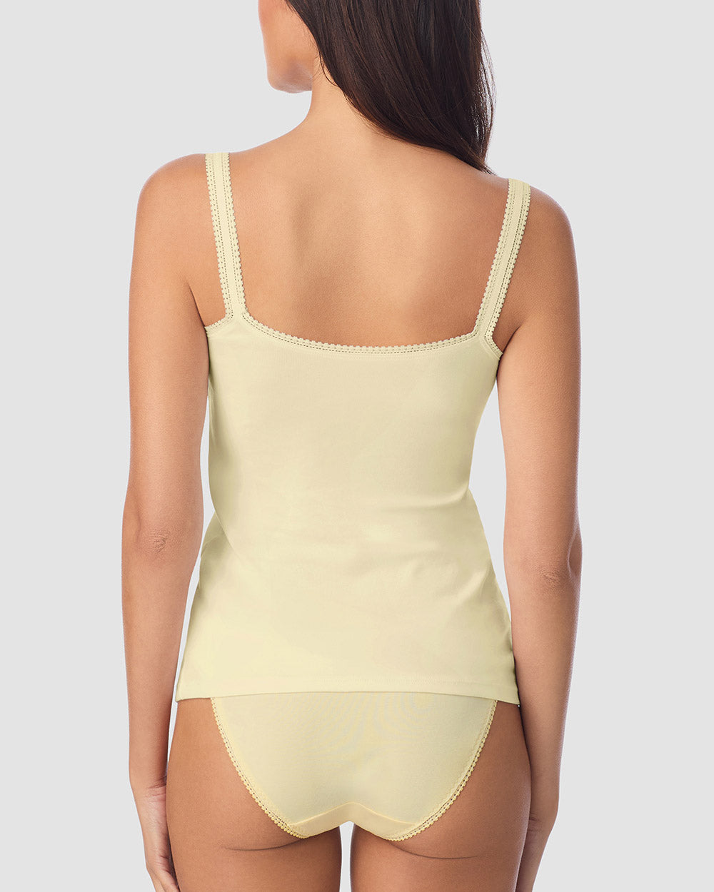 A Lady Wearing Cabana Cotton Reversible Cami - Banana Cream showing back view