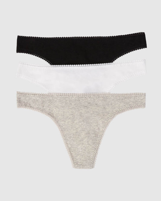 A Cabana Cotton Hip G Thong Underwear 3-Pack - Black White Grey