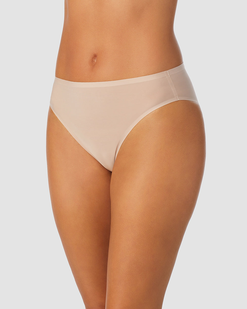 A lady wearing Champagne Heavenly Stretch Hi Cut Brief