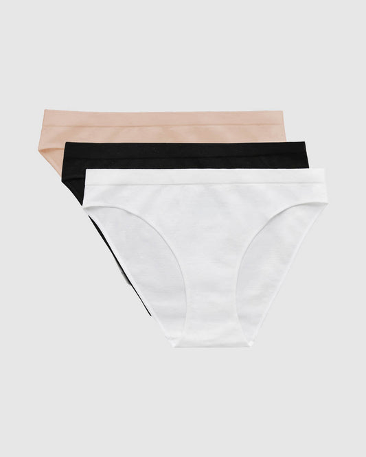 A Cabana Cotton Seamless Bikini Underwear 3-Pack - Black-White-Champagne