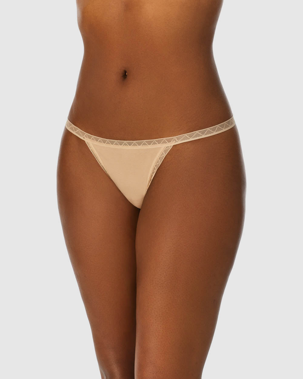 A lady wearing champagne Cabana Cotton String Thong