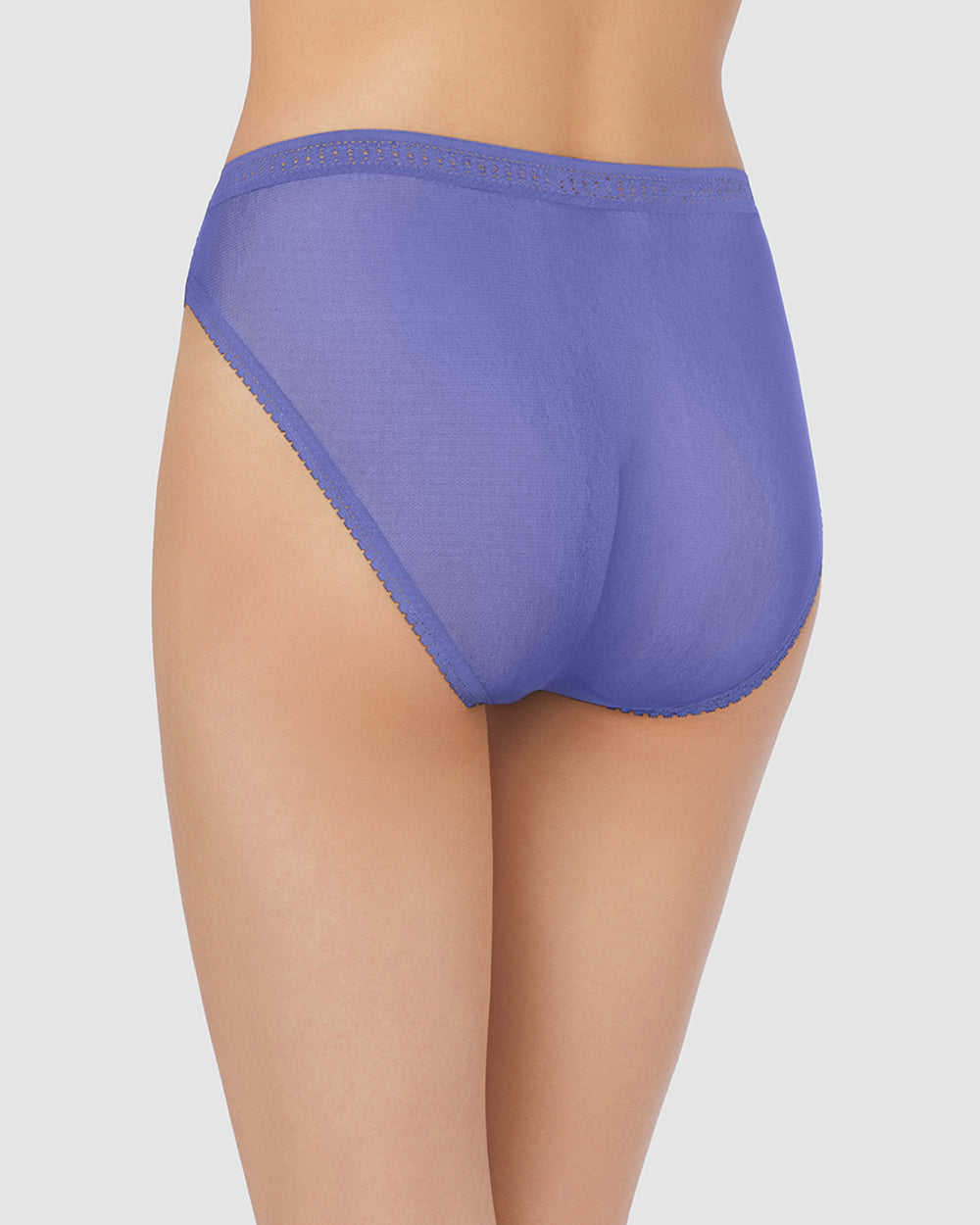 A lady wearing bajaj blue Gossamer Mesh Hi Cut Brief Underwear