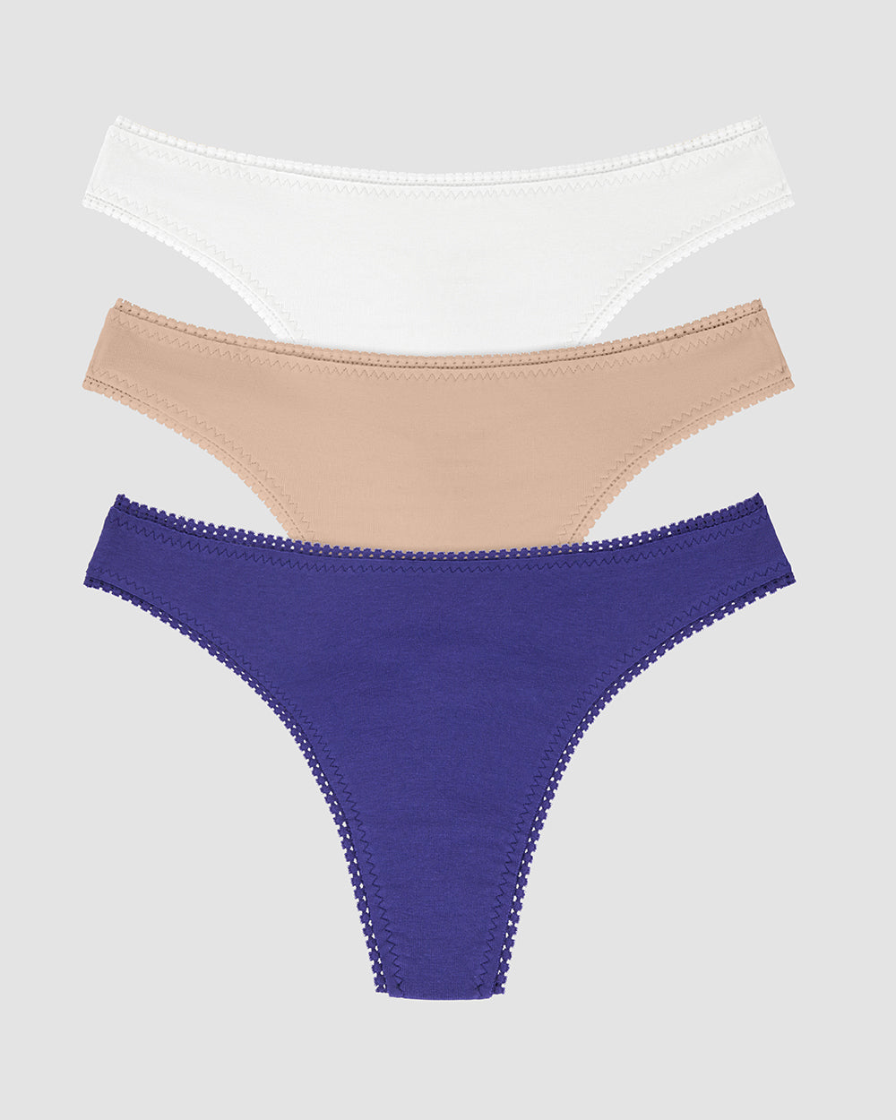 Cabana Cotton Hip G Thong Underwear 3 Pack - White Champagne Deep Wisteria