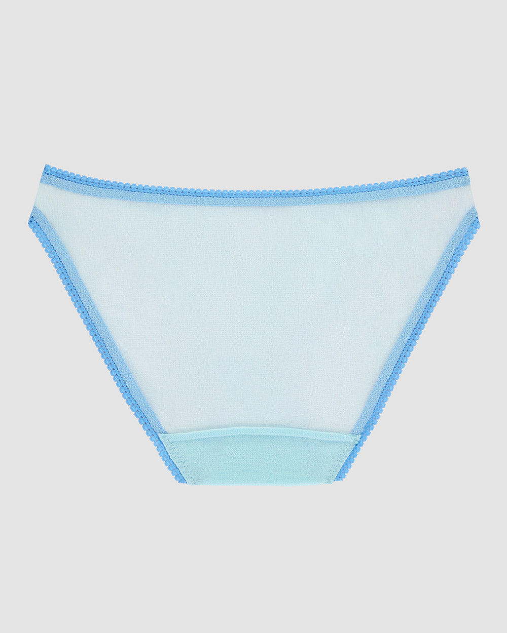 A lady is wearing Icy Blue Gossamer Mesh Hip Bikini Underwear