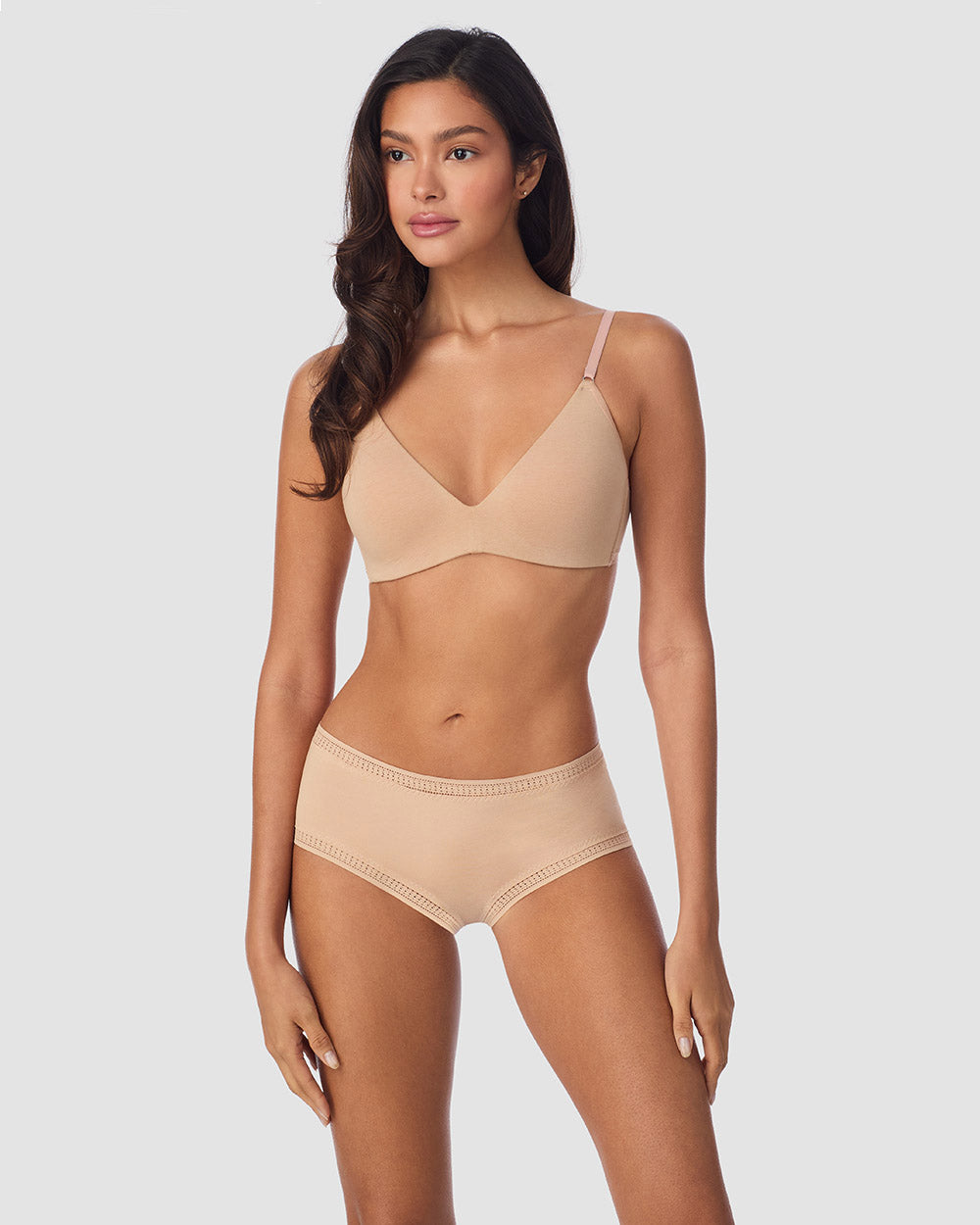 A lady wearing Cabana Cotton Wire Free Push Up - Champagne looking front