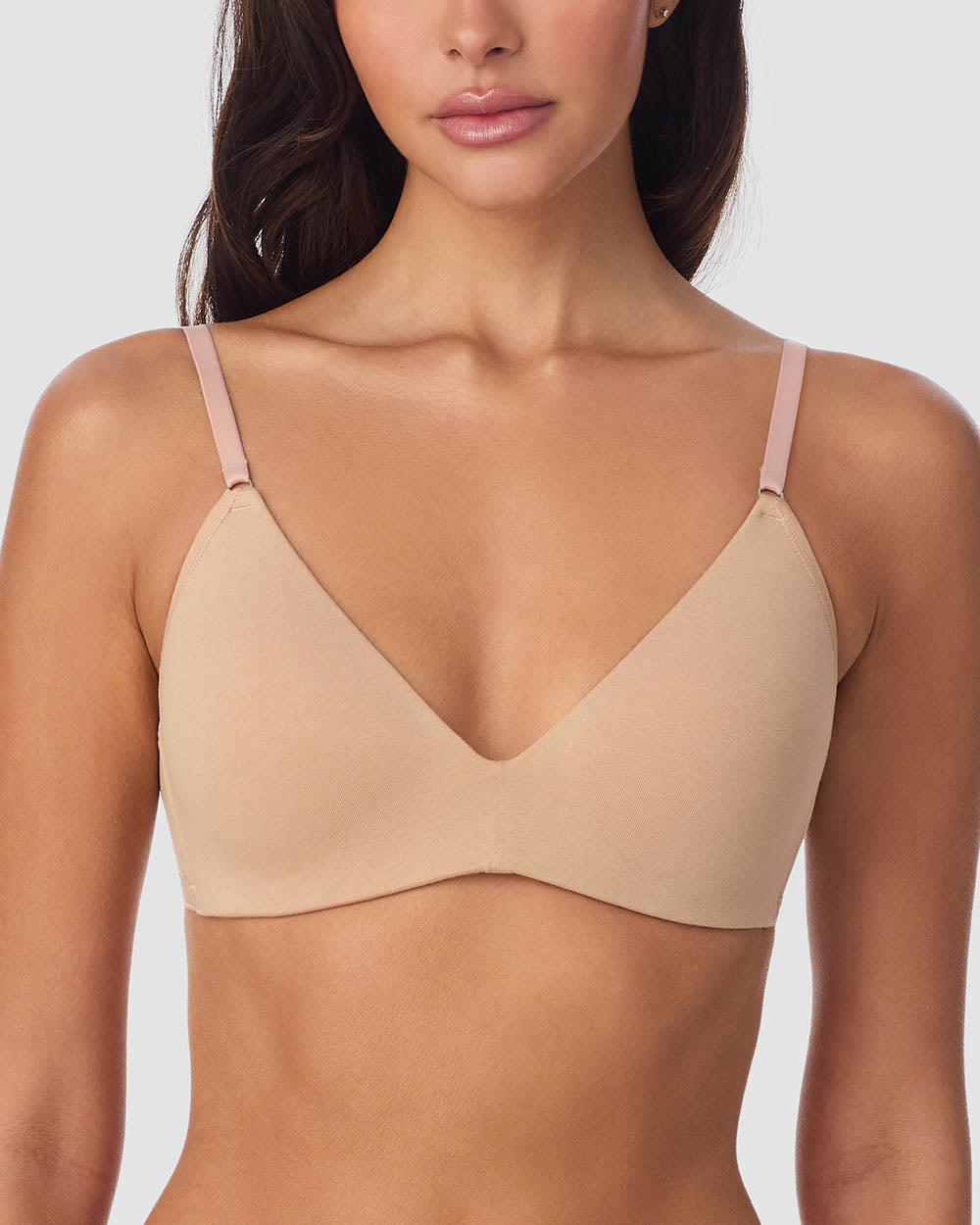 A lady wearing Cabana Cotton Wire Free Push Up - Champagne closer look