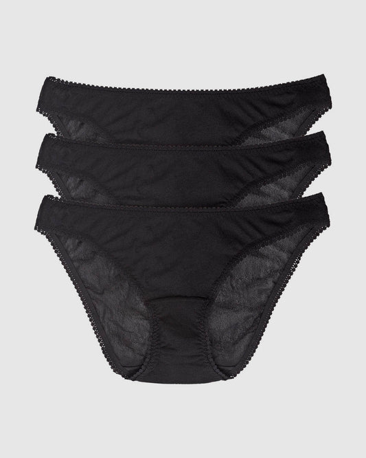 A Gossamer Mesh Hip Bikini Underwear 3-Pack - Black