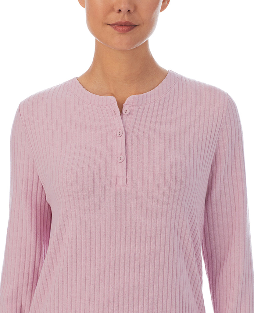 A lady wearing Cloudy Pink Henley Pj Set 