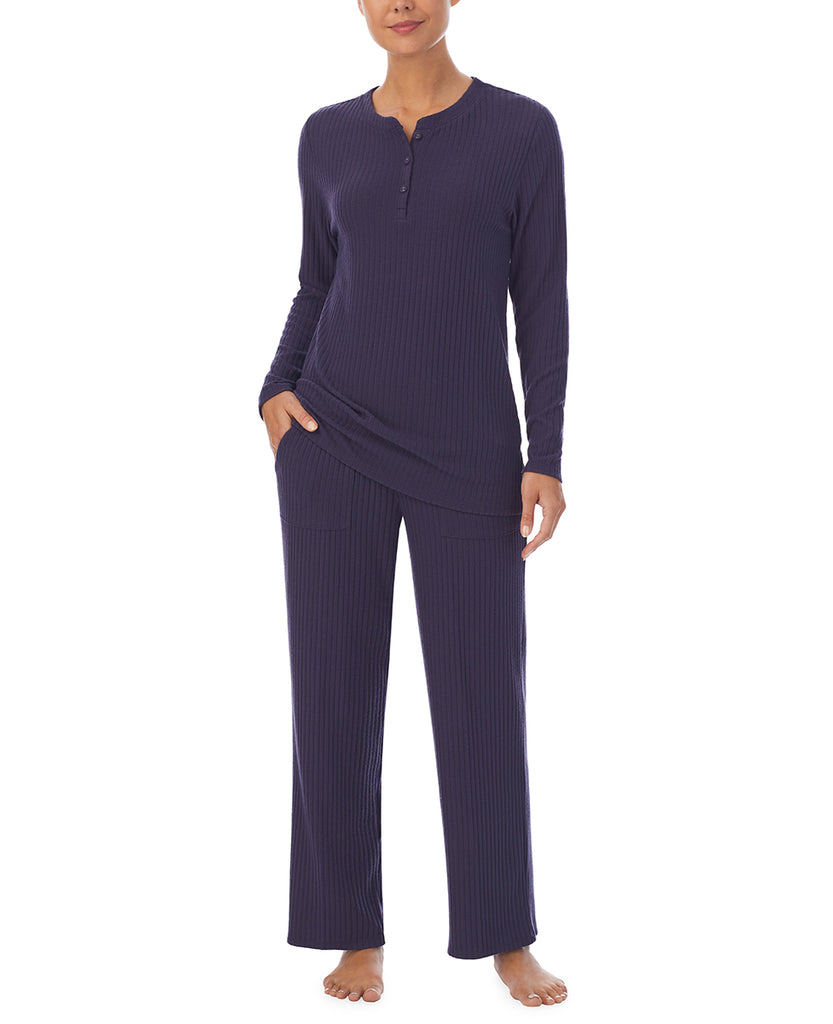 A lady wearing French Navy Henley Pj Set